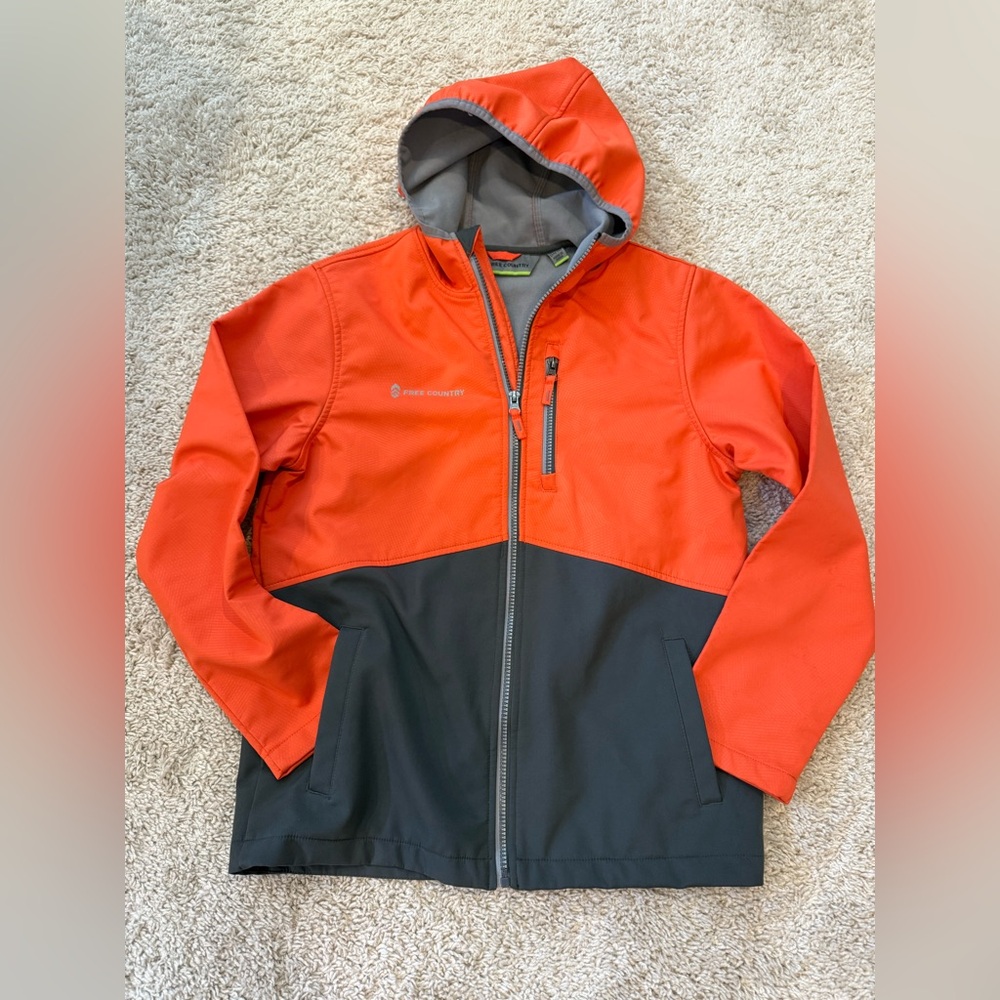 Free Country SZ XXL 14-16 boys orange/grey hooded jacket. Like new